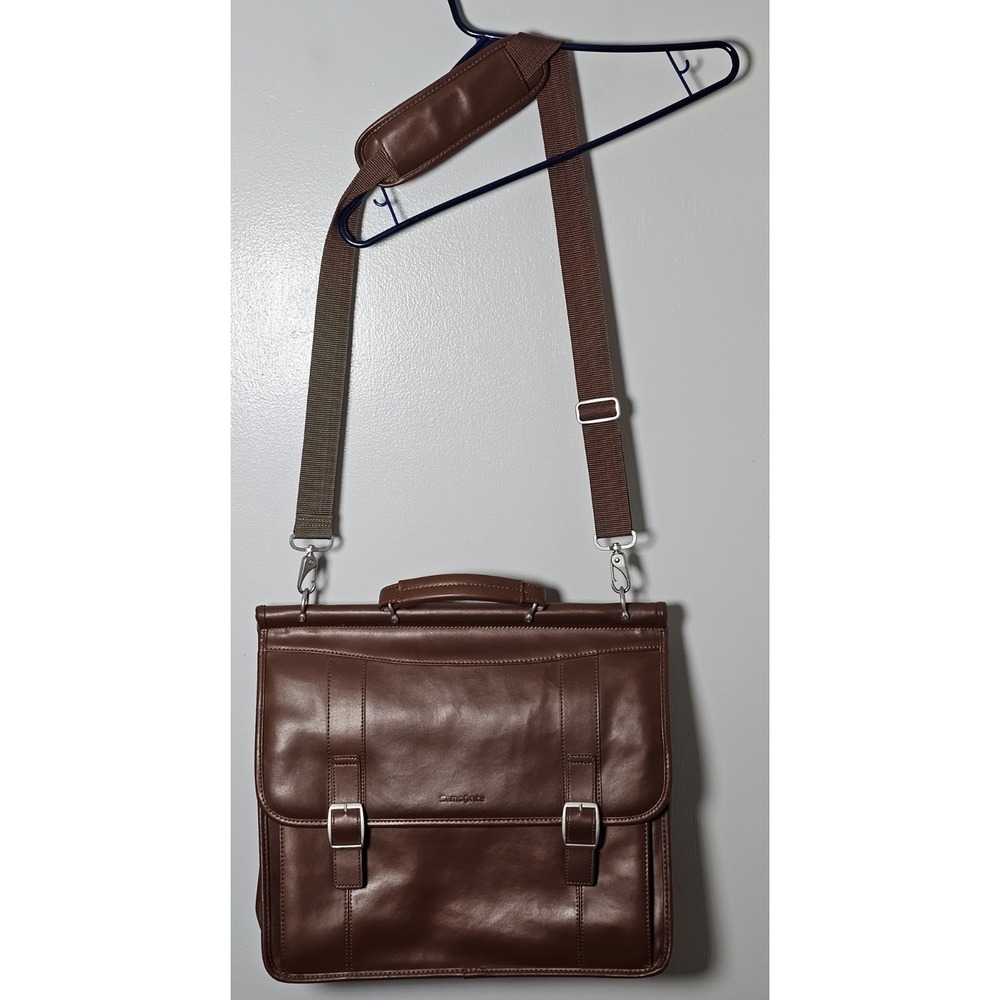 Samsonite Brown Faux Leather Shoulder Bag Briefcase Messenger Laptop Vtg